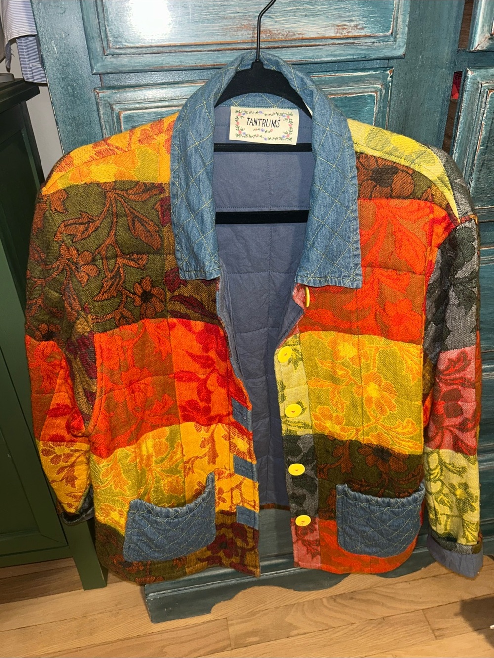 Tantrums Multicolor Patchwork Quilted Jacket with Denim Trim